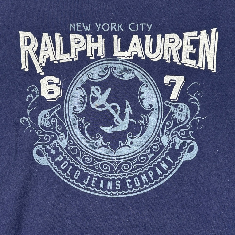 Ralph Lauren T-Shirt Mens M Navy Blue Graphic Polo Jeans Co Anchor 67 NYC - Picture 4 of 7